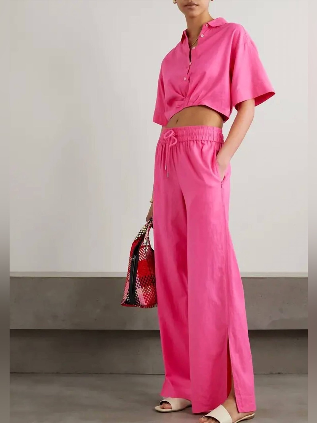 Frame Cropped Twist Front Shirt In Flamingo, M, Nwot
